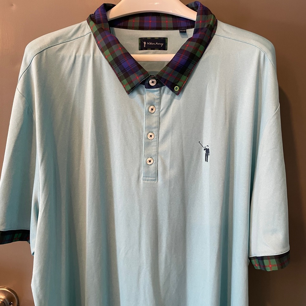 William Murray Golf Polo Shirt Mens 3XL Blue Plaid Collar Short Sleeve